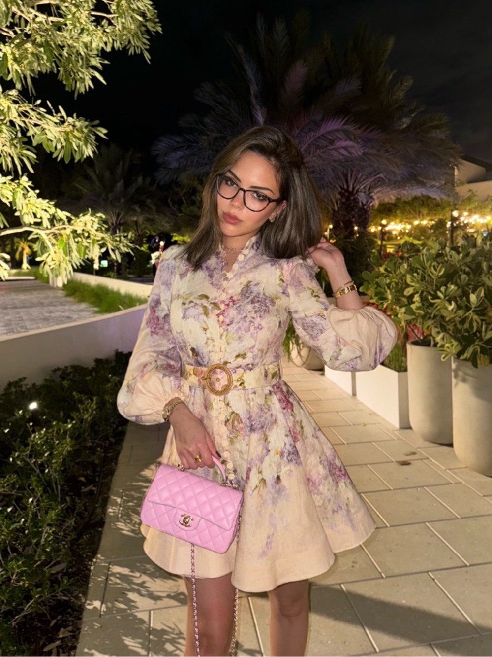 Zimmermann Lavender and Cream Floral Puff-Sleeve Mini Dress